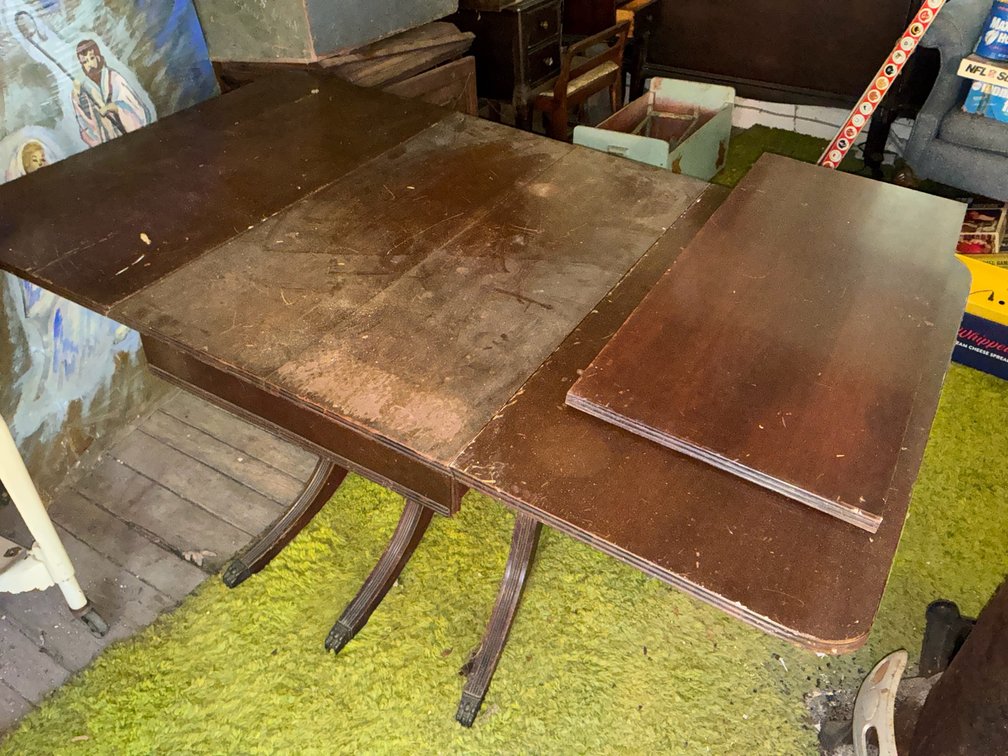 Three-Pedestal Wood Extension Dining Table with Leaf