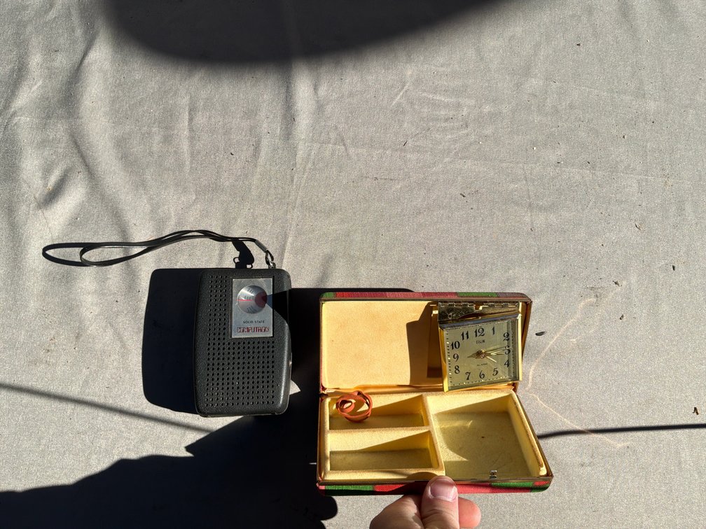 Portable Transistor Radio and Travel Clock Jewelry Case