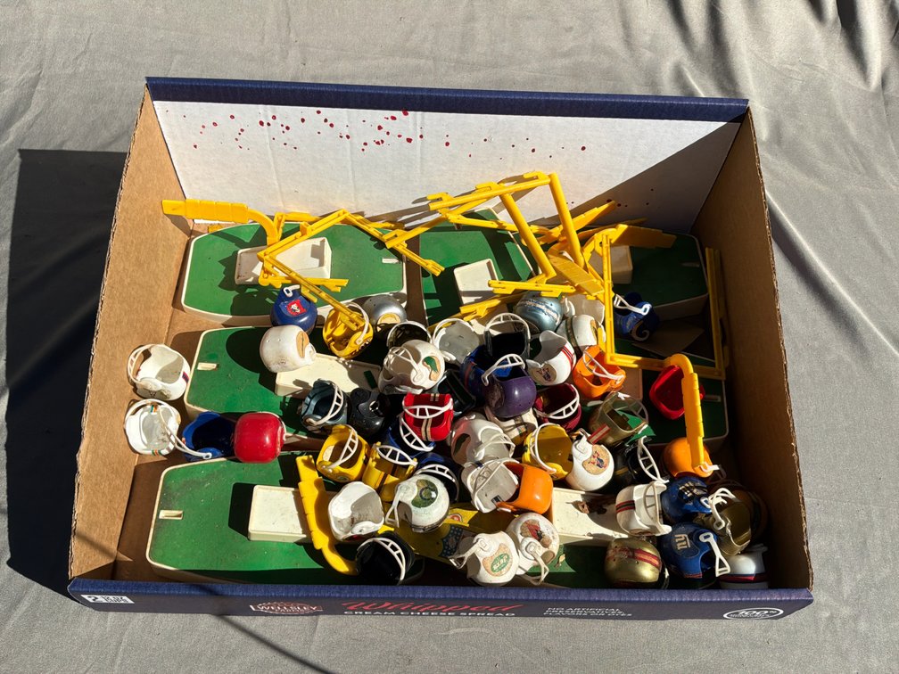 Miniature Football Helmets, Goalposts, and Field Bases