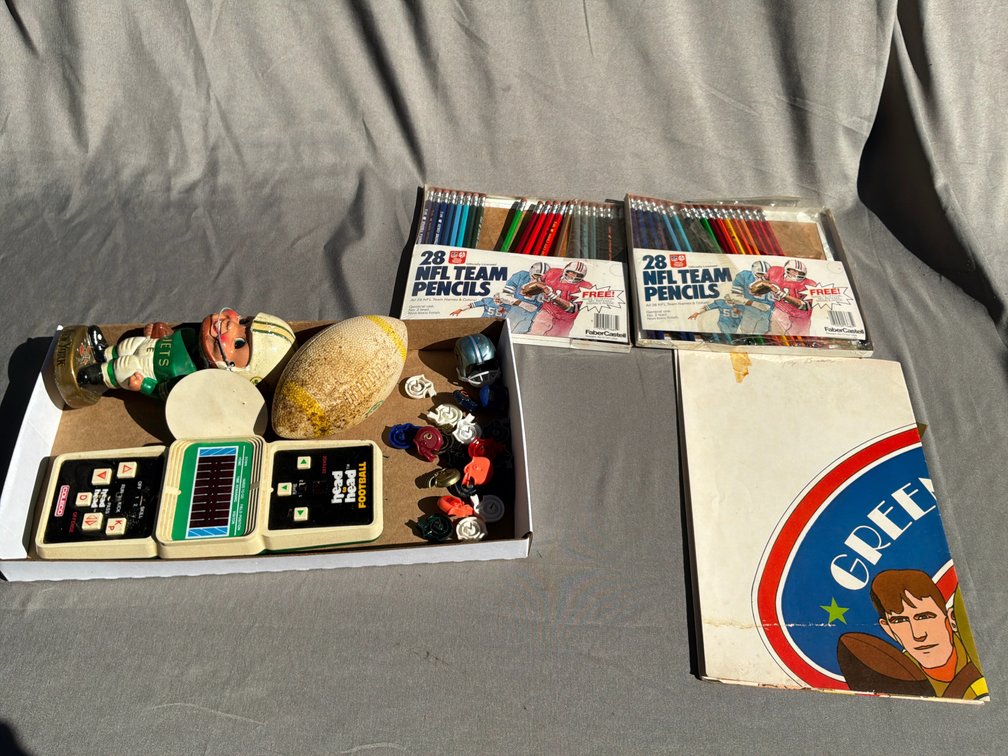 Coleco Football Game, Jets Bobblehead, NFL Pencils, and Poster