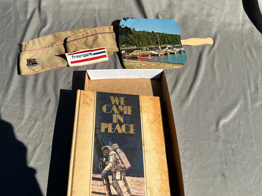 Military Garrison Caps, Space Book, Hand Fan, and Patch