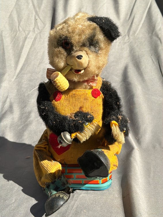Alps Battery-Operated Plush and Tin Bear Chimney Sweep Toy