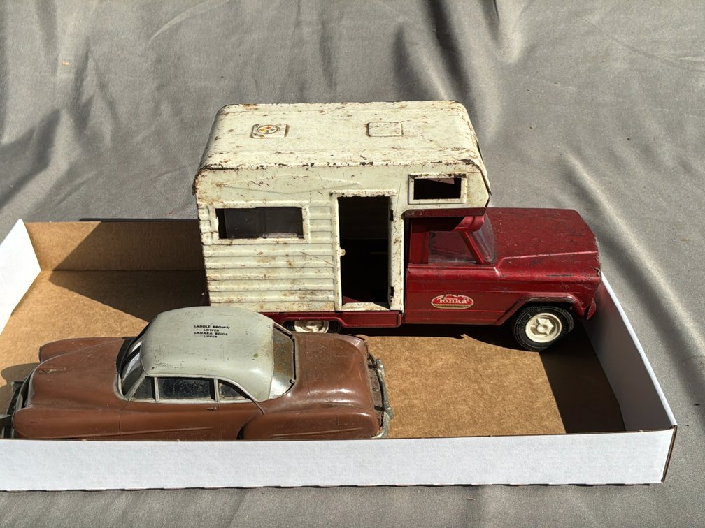 Pressed Steel Camper Truck and Toy Coupe Car