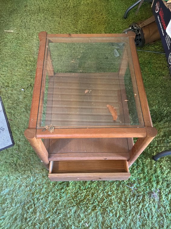 Thomasville Wood Side Table with Glass Top and Drawer