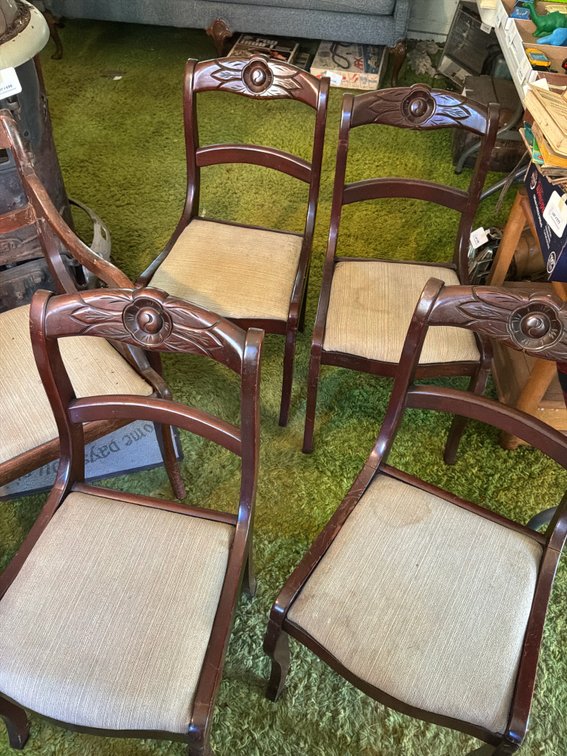 Carved Wood Dining Chairs with Upholstered Seats