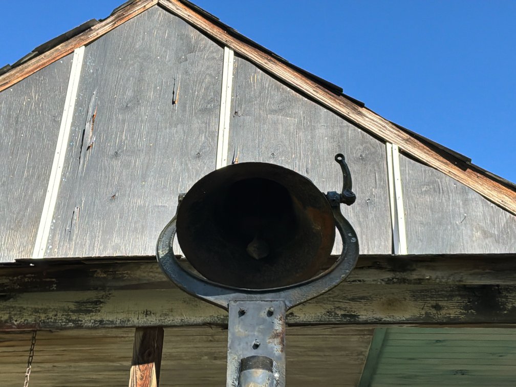 Large Cast Iron Farm Bell on Metal Pole