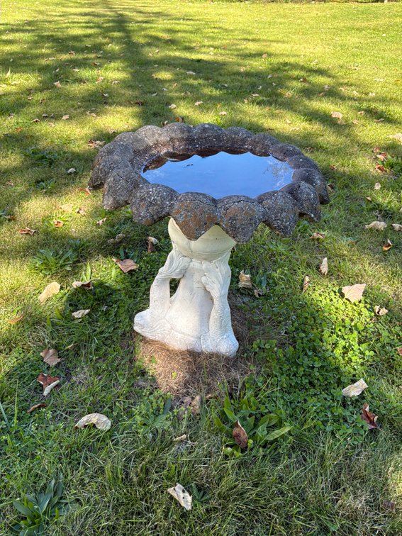 Cast Concrete Birdbath with Fish Pedestal
