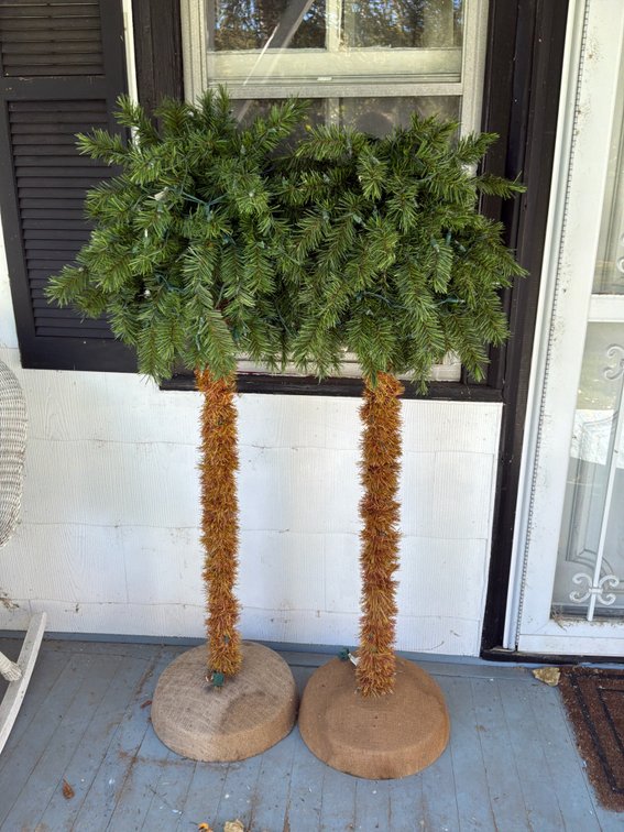 Pair of Lighted Artificial Palm-Style Topiary Trees