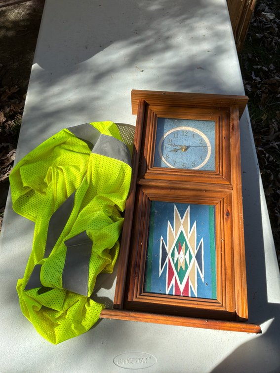 Wooden Wall Clock and High-Visibility Safety Vest