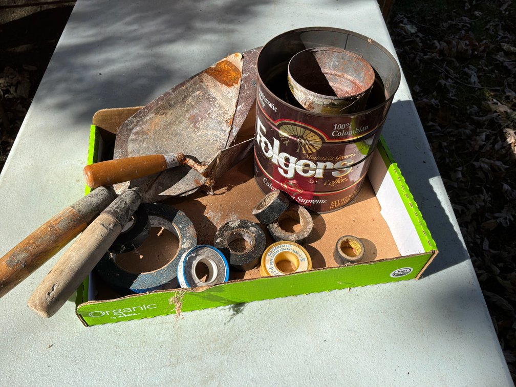 Masonry Trowels, Tape, Folgers Tin, and More