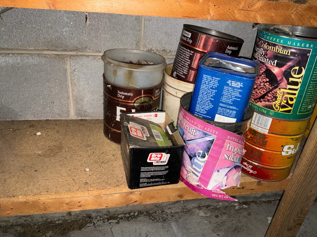 Nine Containers of Nails, Screws, and Hardware