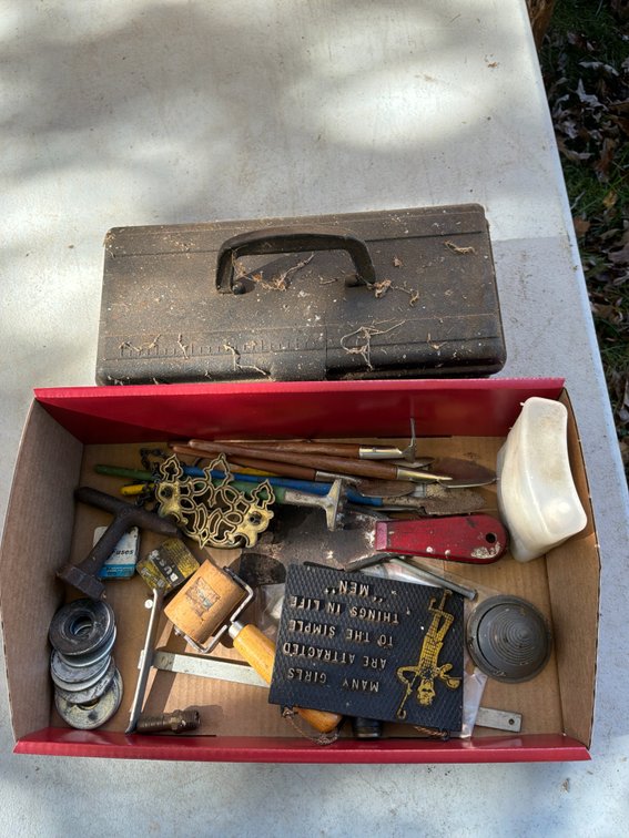 Utility Box, Novelty Plaque, Hand Tools, and Hardware