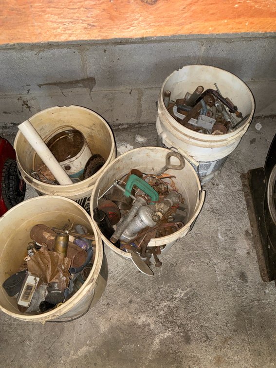 Pipe Fittings, Hardware, and Tools in 5-Gallon Buckets