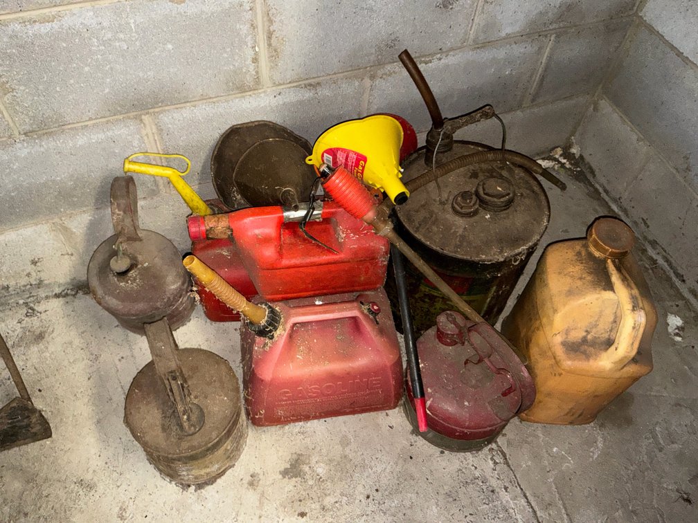 Gas Cans, Metal Oil Cans, Funnels, and Siphon Pump
