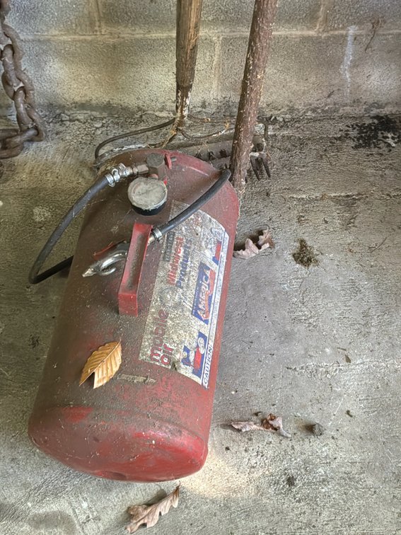 Portable Air Tank, Garden Rake, Tool, and Chain