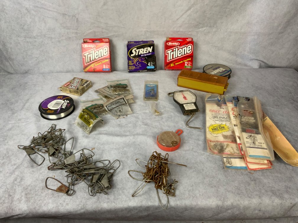 Fishing Accessories Lot Including Line, Hooks, and Weights