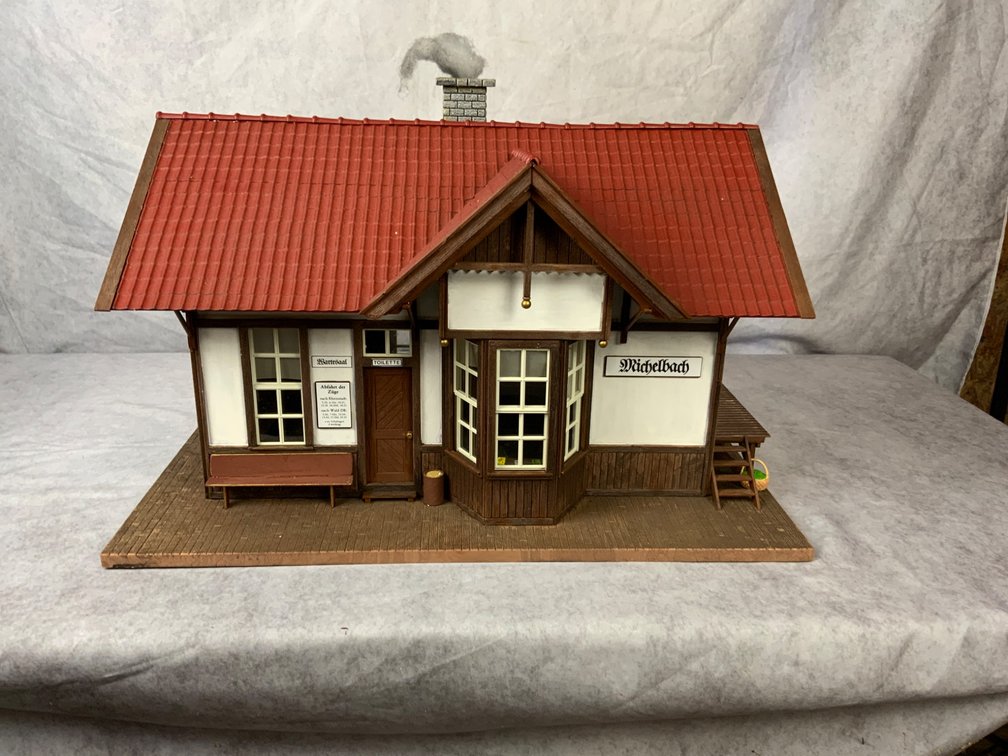 Handmade Wooden Model Train Station