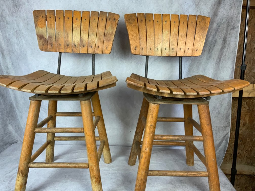 Wooden Swivel Slat Stools