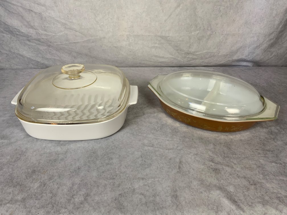 Two Glass and Ceramic Covered Baking Dishes
