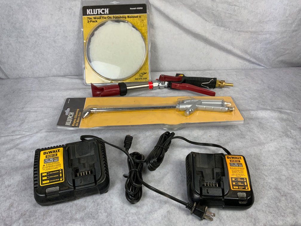 Tool Lot with DeWalt Chargers and Klutch Accessories