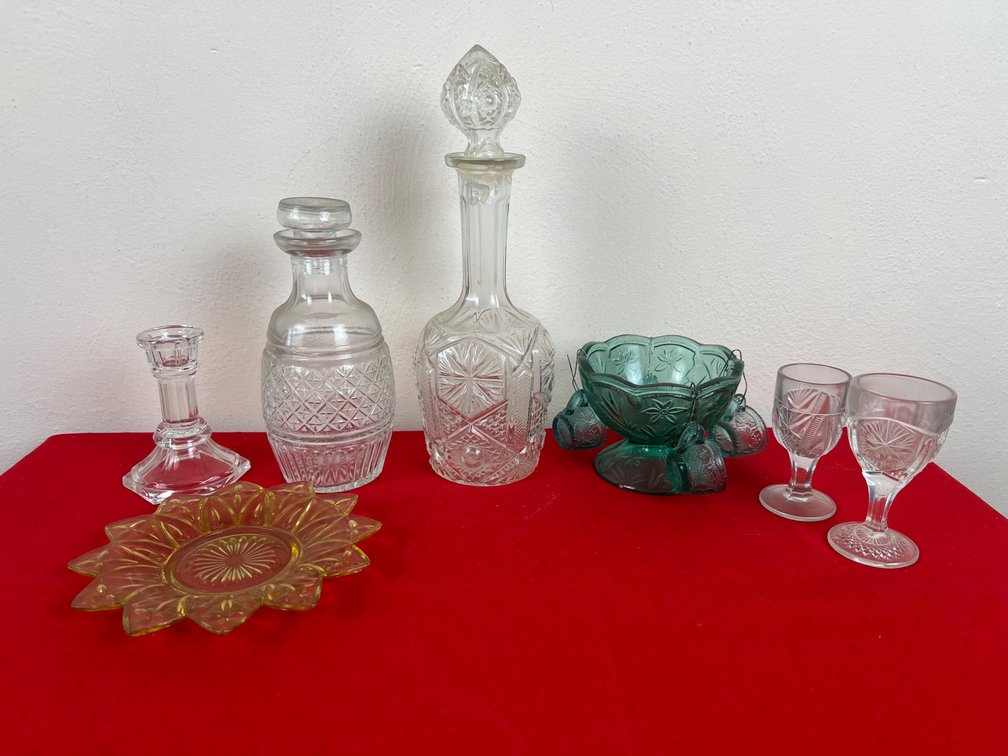 Pressed Glassware Set with Decanters