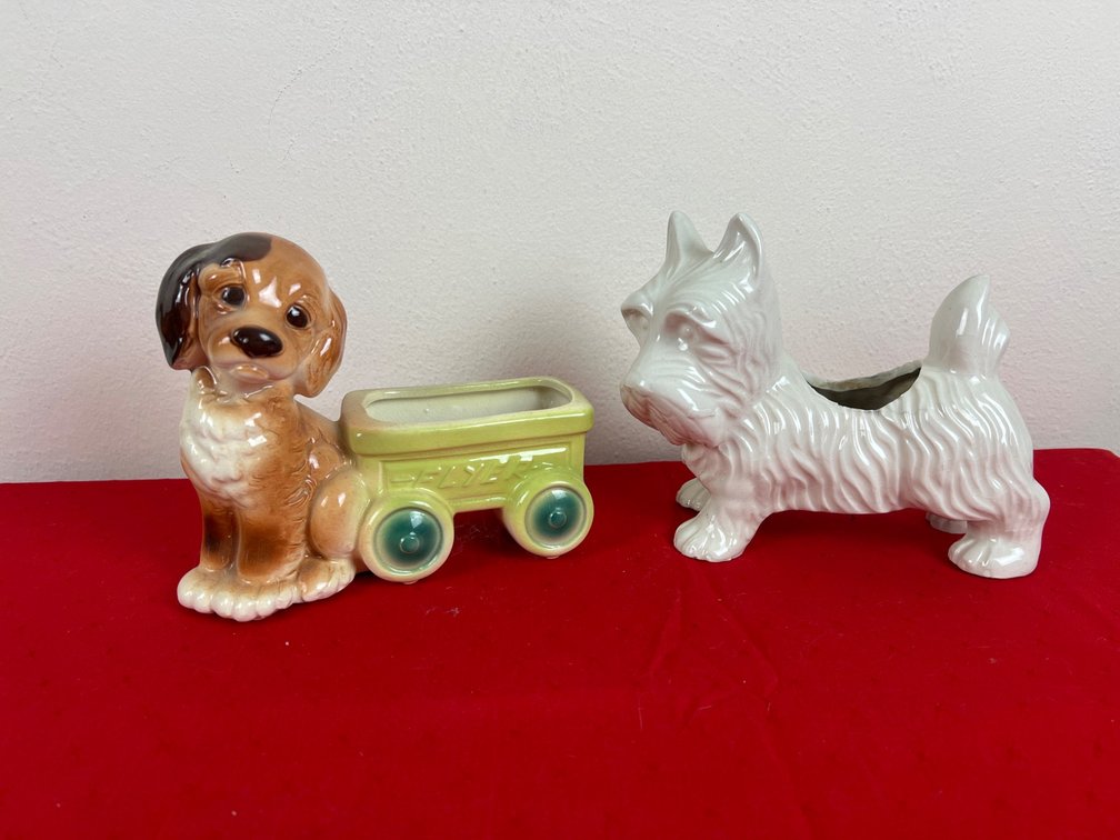 Ceramic Dog Figurines with Planters