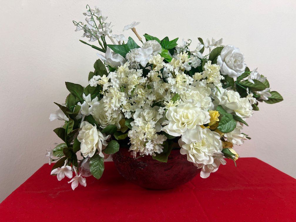 Silk Floral Arrangement in Silver-Plated Planter