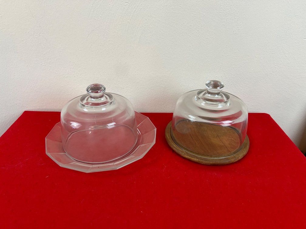 Two Glass Cheese Domes with Bases