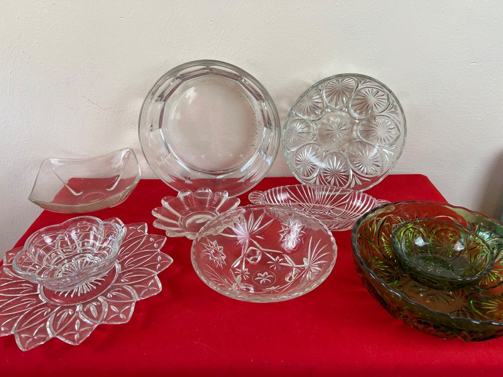 Pressed Glass and Wooden Nut Bowl
