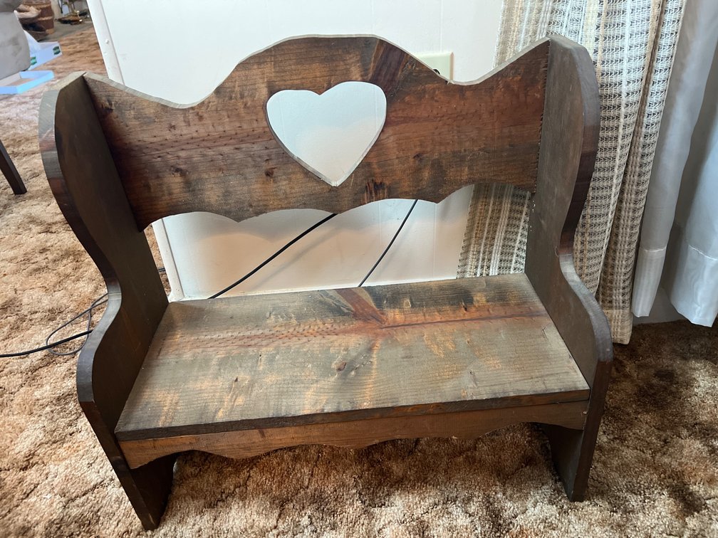 Rustic Wooden Bench with Heart Cutout
