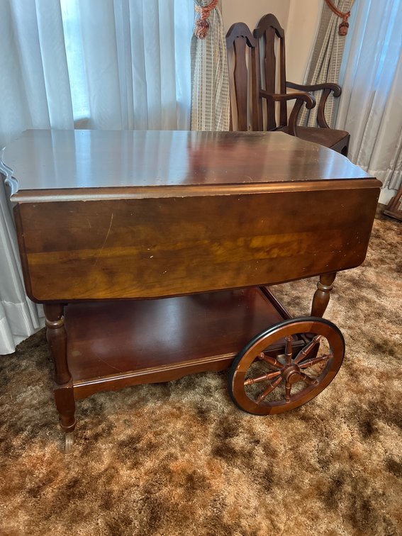Wood Drop-Leaf Tea Cart with Wheels