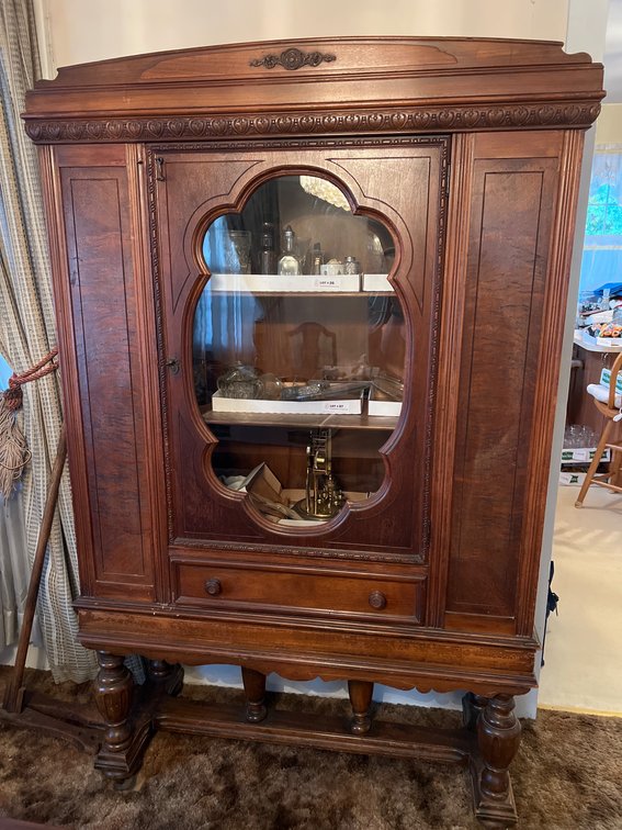 Ornate Wood Display Cabinet with Glass Door