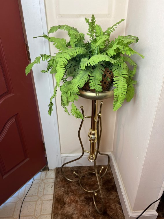 Brass Plated Plant Stand with Artificial Fern