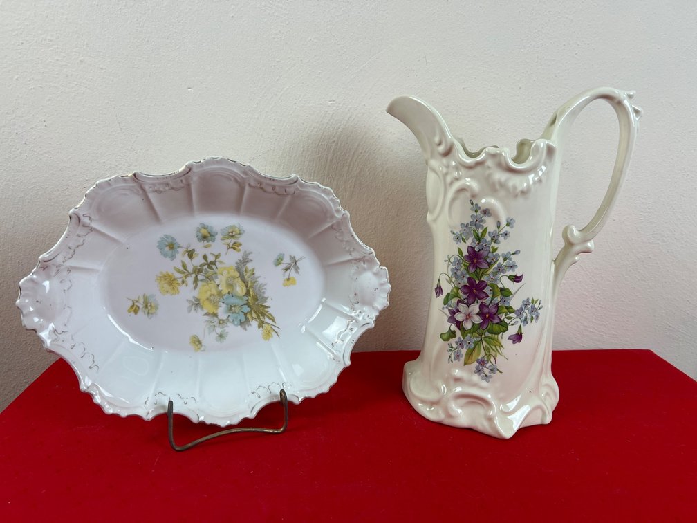 Porcelain Pitcher and Floral Bowl