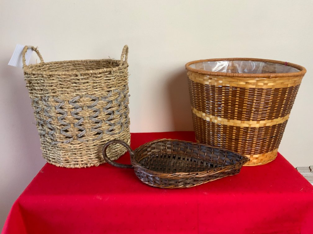 Three Woven Storage Baskets