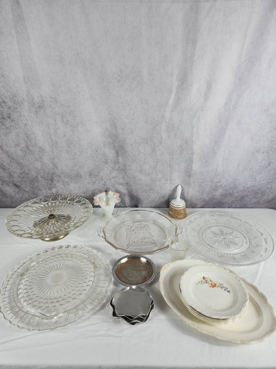 Glass and Milk Glass Serving Pieces Lot