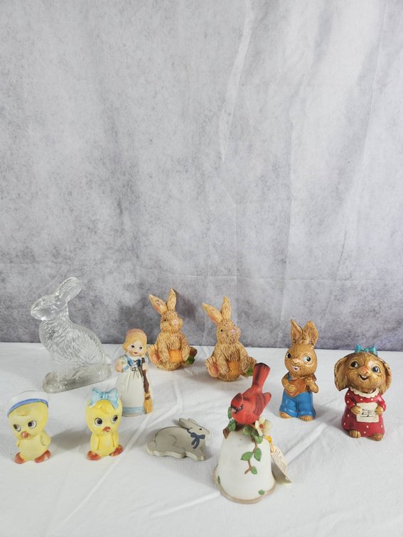 Rabbit Figurines with Glass and Ceramic Pieces