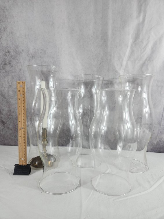Glass Hurricane Chimneys and Brass Candlestick