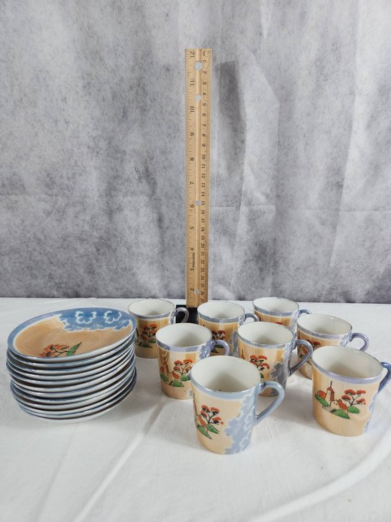 Vintage Japanese Tea Set with 8 Cups and 12 Saucers