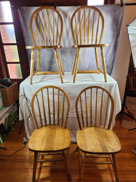 Four White Wooden Spindle-Back Chairs