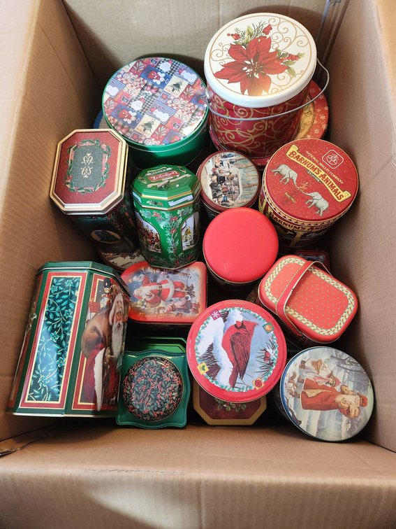 Box Lot of Decorative Christmas Tins