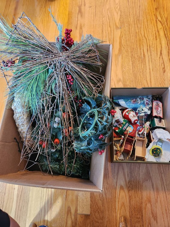 Boxed Assortment of Christmas Greenery and Ornaments