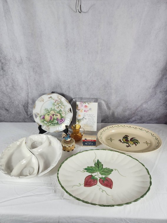 Decorative Platters and Amber Crackle Pitcher