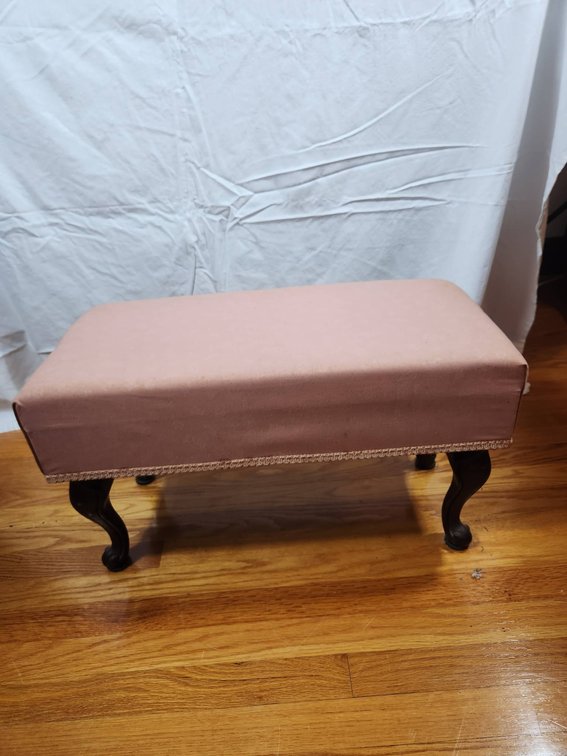 Pink Upholstered Stool with Cabriole Legs