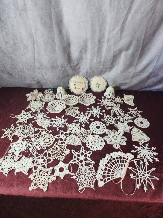 Box Lot of Crochet Holiday Ornaments
