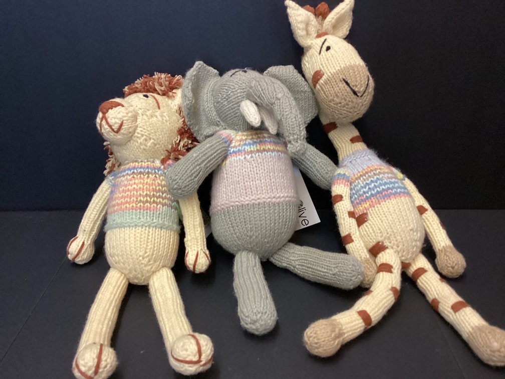 3 hand crocheted animals by Tanzanian crafters
