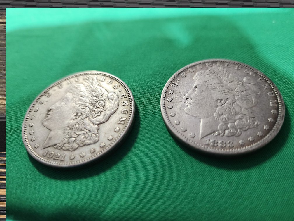 Two Morgan silver dollars