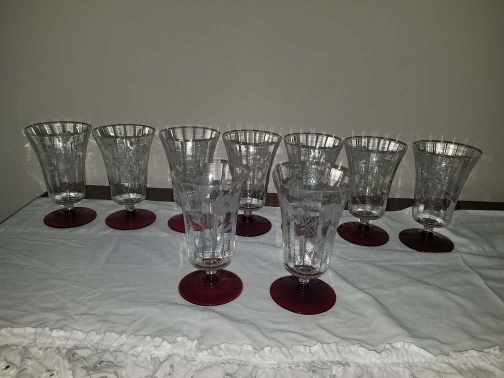 Set of Cranberry Red footed Goblets