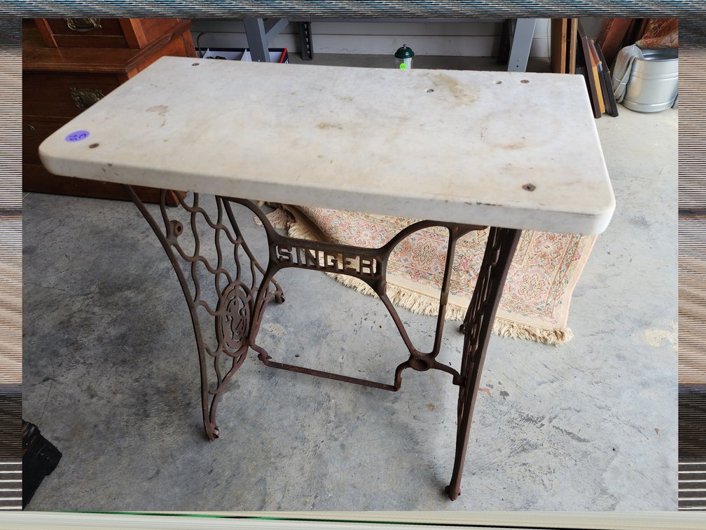 Cast iron marble top singer table