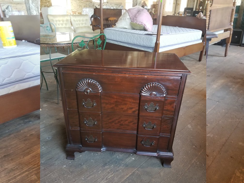 Solid Mahogany Fan Carved Block Front Chest